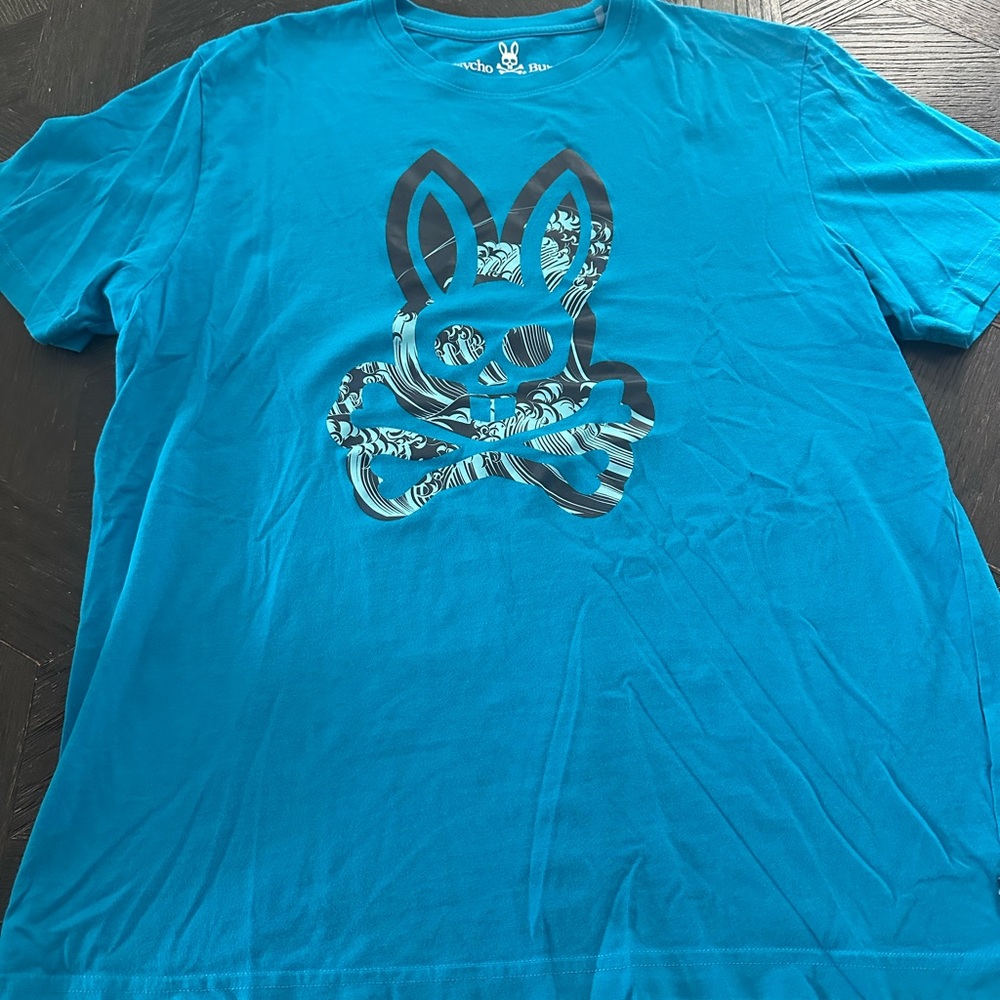 Psycho Bunny Men's Blue Graphic T-Shirt sizeL